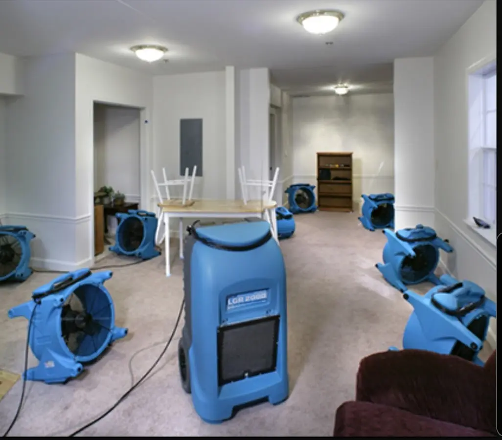 Air movers and dehumidifier setup for Water Damage Restoration in South Milwaukee